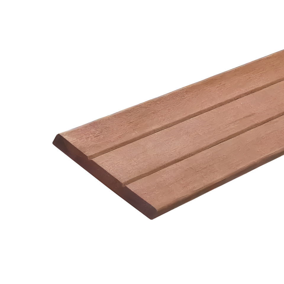 Schuttingplank 15 x 145 mm 3,05 mtr Dubbele V-Groef & Effen Zijde Hardhout Keruing