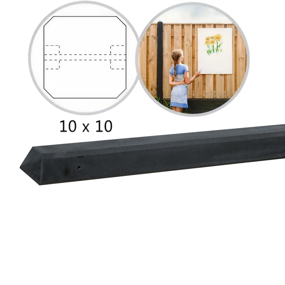 Betonpaal laag 10 x 10 x 190cm diamantkop Antraciet Tussenpaal
