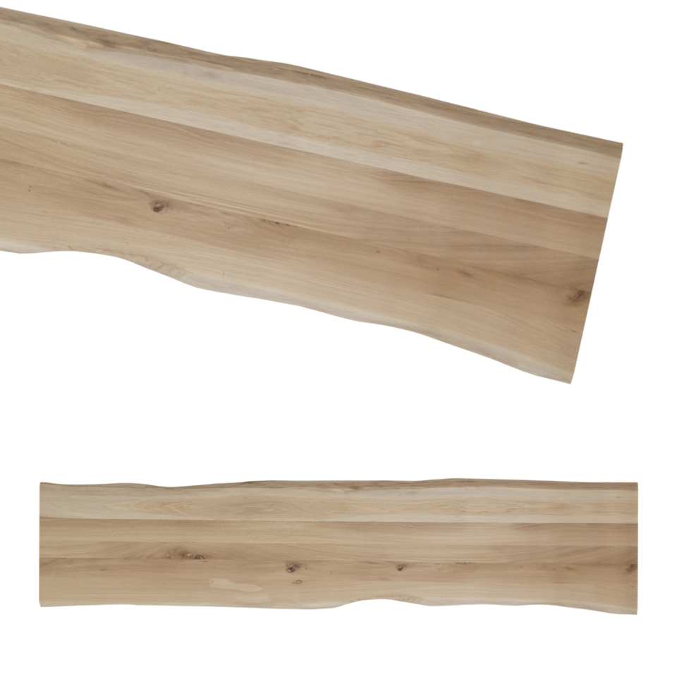 Tafelblad rustiek eiken bankje 2-lange zijden boomkant 40mm 2400x450 onbehandeld