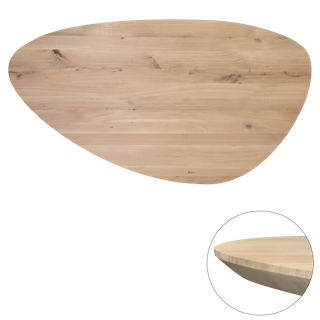 Tafelblad rustiek eiken kiezel ovaal facet kant ronding links 40mm 2000x1150 onbehandeld