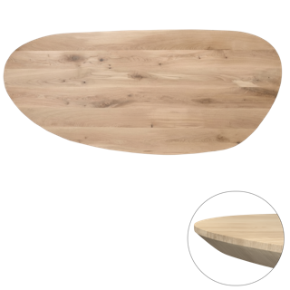Tafelblad rustiek eiken nier ovaal facet kant 40mm 2300x1050 onbehandeld