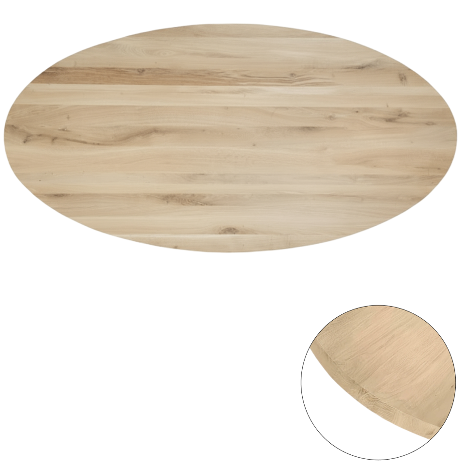 Tafelblad rustiek eiken ovaal rechte kant 40mm 220x110 onbehandeld