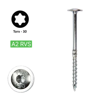 Flenskop schroef 6,0 x 140 Torx (T30) | PFS+ RVS A2 | 100 stuks